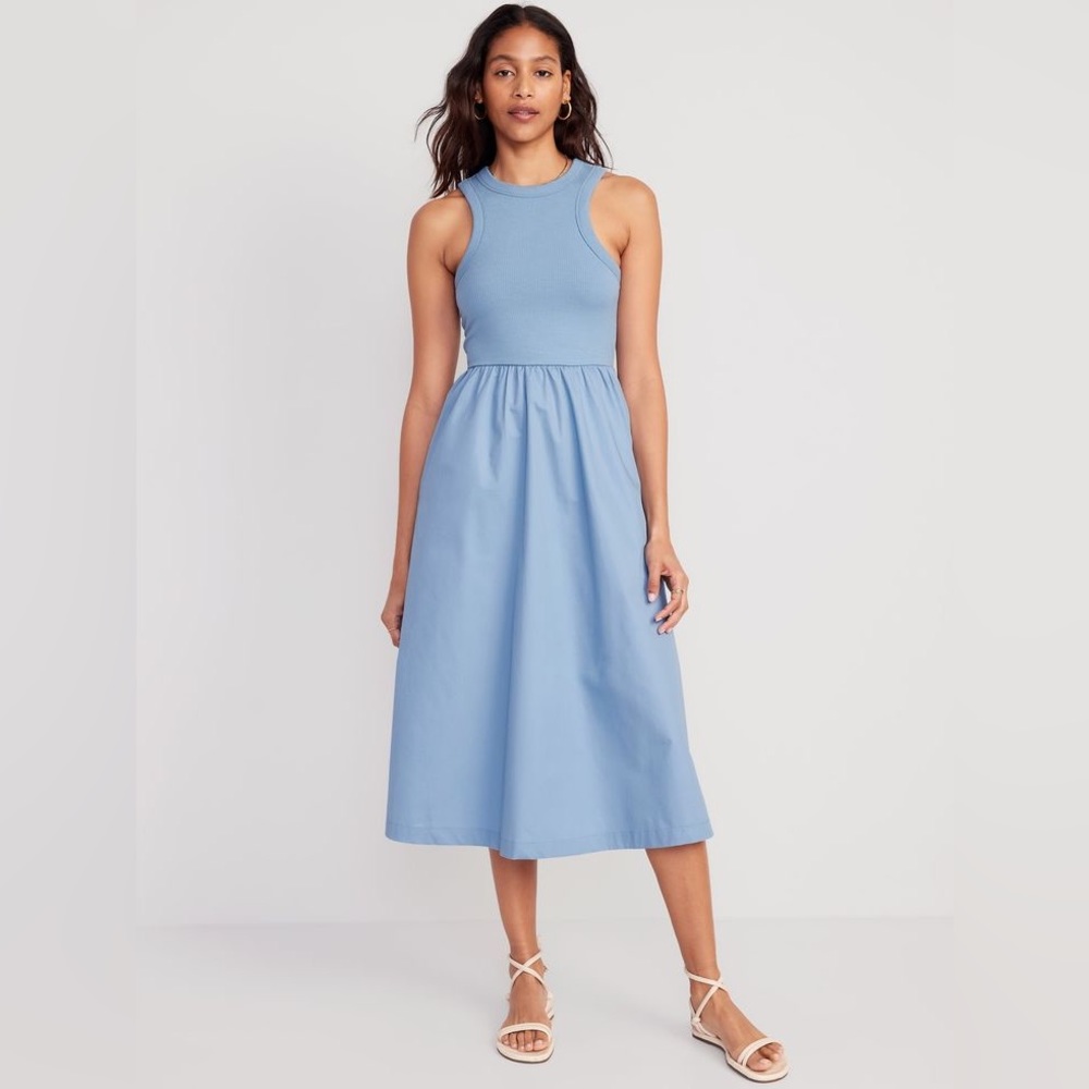3 for $40 Light Blue Fit & Flare Combination Midi Dress